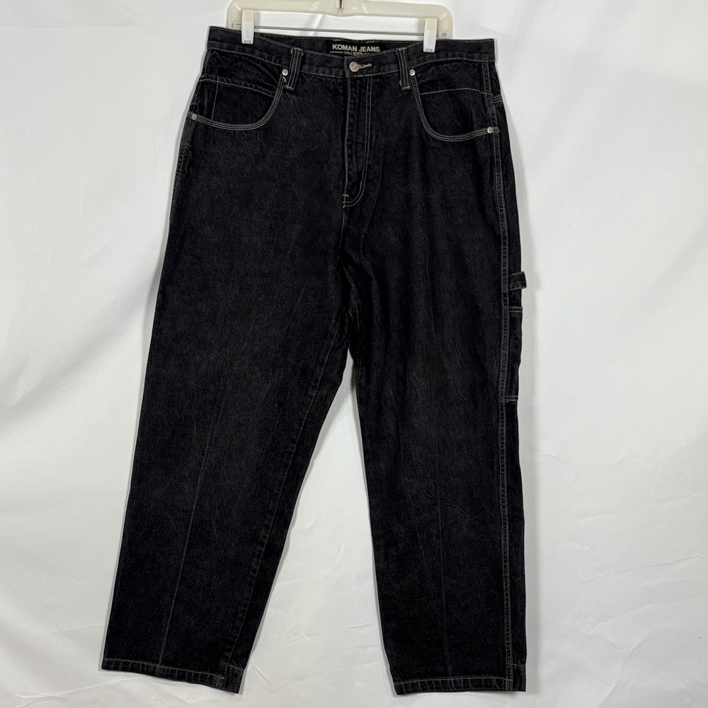 Koman Jeans Men's Black Carpenter Jeans 38x32 Relaxed Fit Utility Workwear